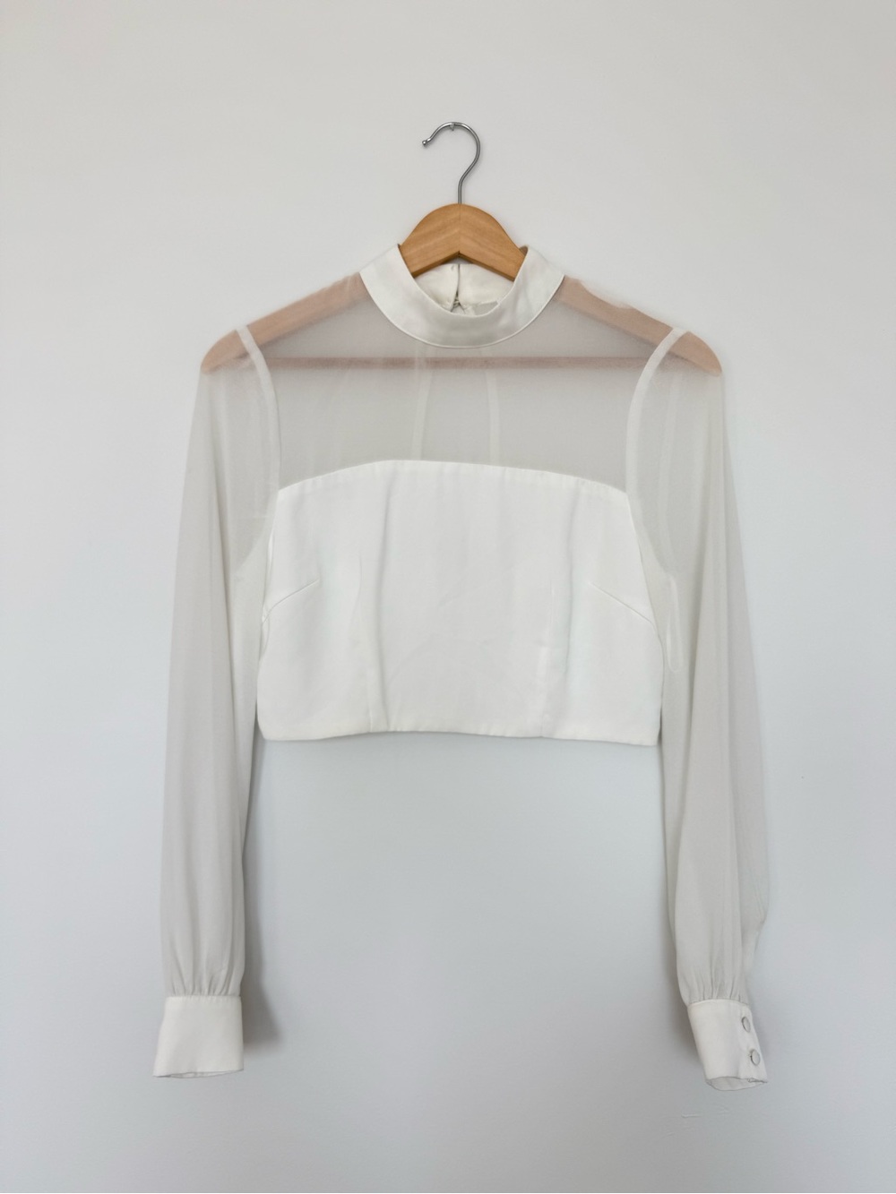 superdown White Sheer Long-Sleeve Crop Top with Mock Neck